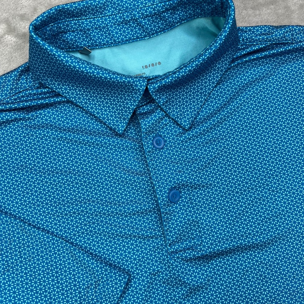 Under Armour Golf Polo Shirt Mens L Blue Geometric Starburst Performance Stretch